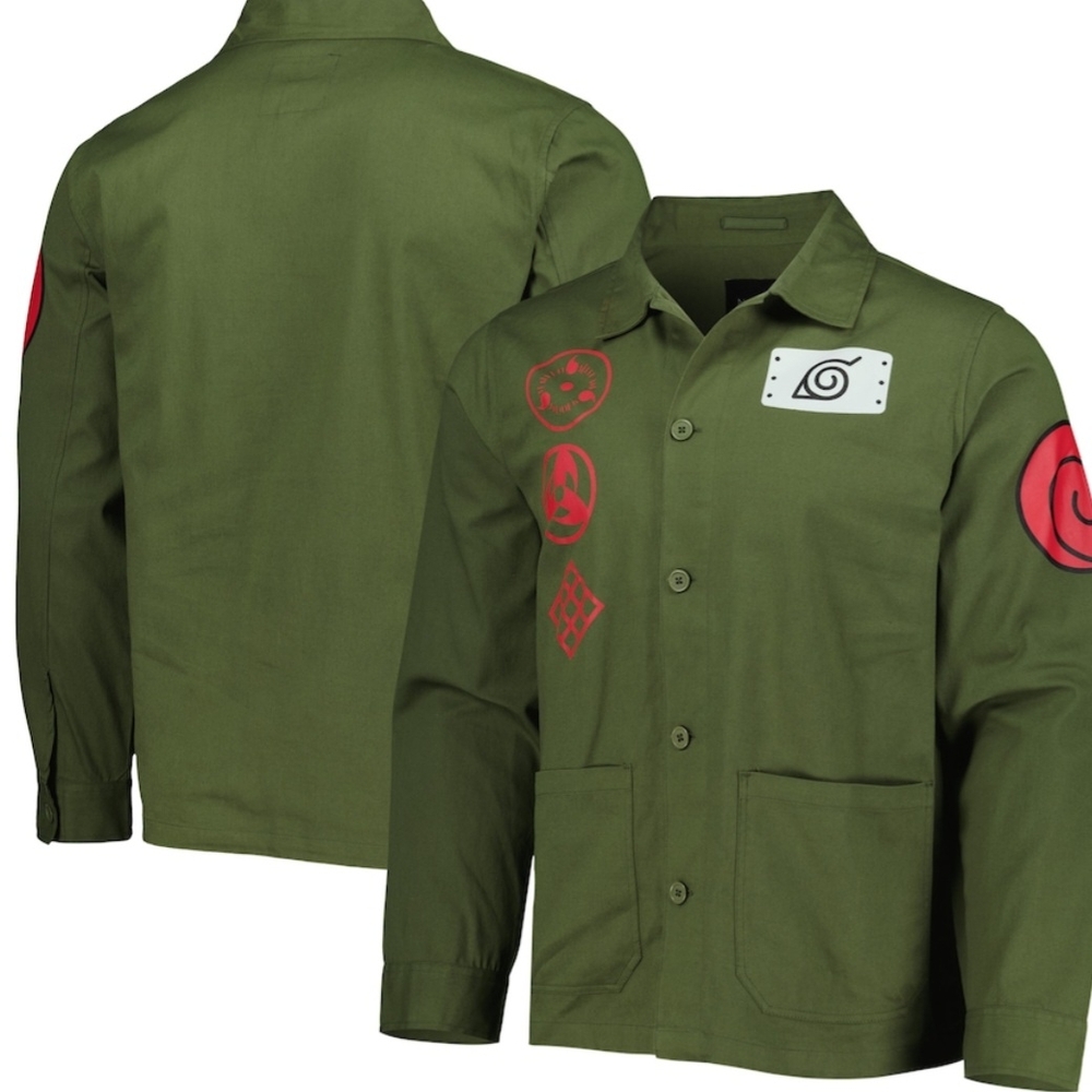 Naruto Shippuden Hidden Leaf Village Shinobi Button-Up Jacket- Olive - Picture 3 of 7